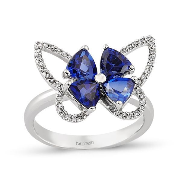 Pırlanta Safirli Kelebek Yüzük