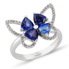 Pırlanta Safirli Kelebek Yüzük